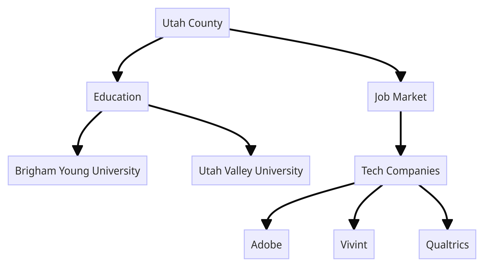 This is a graph of the colleges and companies in Utah County 