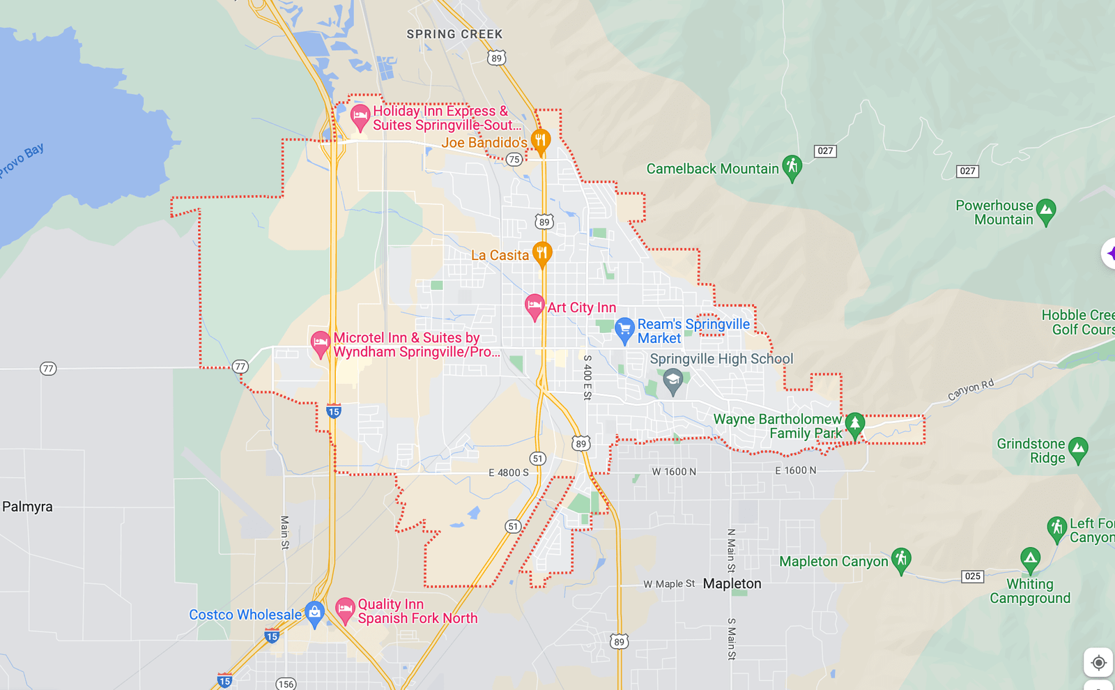 Google map of Springville Utah