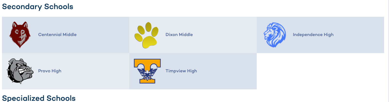 Here is a visual chart of the secondary schools in Indian Hills and Provo Utah 