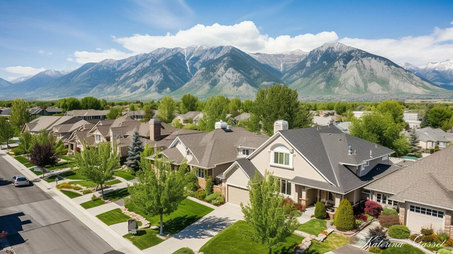 Orem Utah neighborhood with a variety of homes surrounded by trees...
