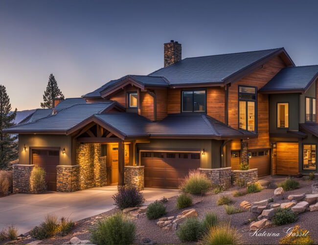 Luxury home in Payton Utah with an exterior that features a mix of modern and traditional architecture using Earth toned colors