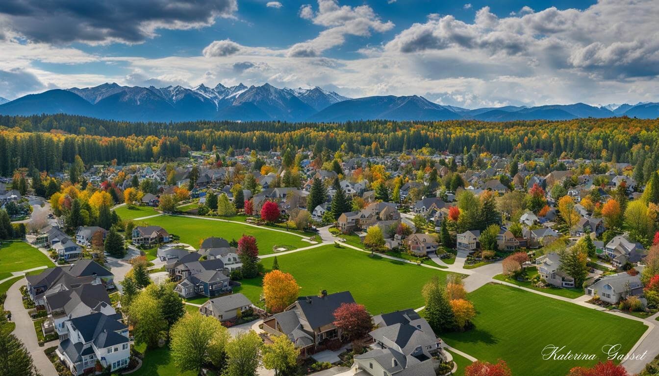 Bird's eye view of Mapleton with the various neighborhoods and communities highlighted in different colors. Photo shows the diversity of housing options and lots of greenery that emphasize the community's natural beauty and proximity to the mountains. Image by Katerina Gasset and Tristan Gasset Mother and Son Real Estate Team at The Gasset Group in Utah Brokered by eXp Realty