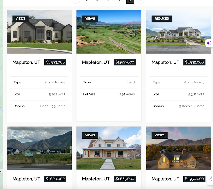 Image showing types of homes for sale in Mapleton Utah and their prices