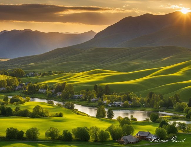  idyllic Highland, UT landscape featuring a lush green valley with rolling hills and a scenic mountain range in the background. Photo by Katerina Gasset, licensed Realtor in Highland UT and owner of the Utah Valley Real Estate for Sale website