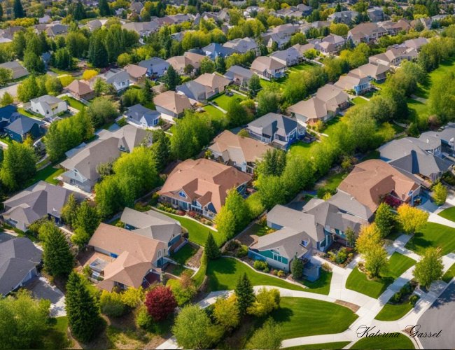 A bird's eye view of Highland, UT with various homes for sale in different colors... 