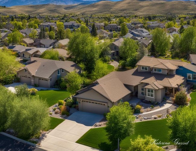 Photo of a neighborhood in Pleasant View Provo Utah with the Utah mountains in the background. Image by Katerina Gasset, owner and author of the Utah Valley Real Estate for Sale website...