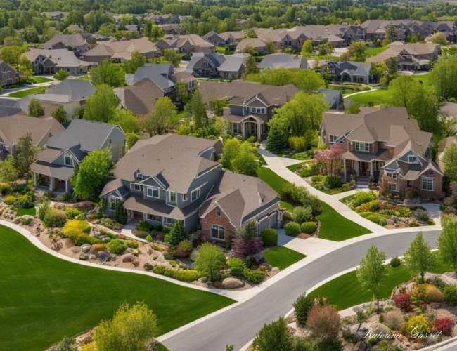 Photo of a community in Saratoga Springs Utah featuring a range of luxury homes for sale surrounded by trees...