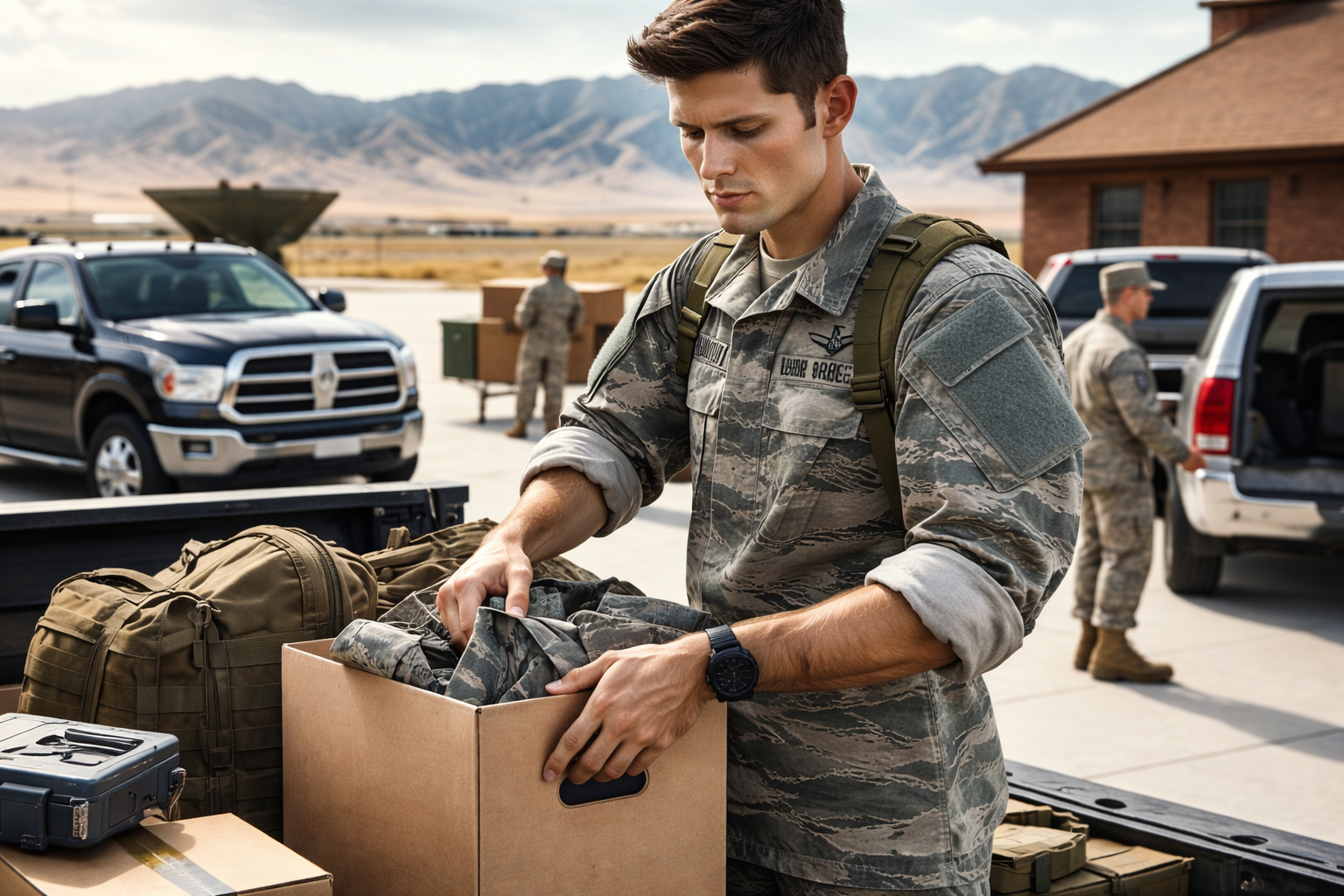 alt="Photo of a military personnel packing things for a PCS move. Photo by Katerina Gasset, owner of the Utah Military Relocation website…"